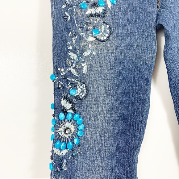 Cache Embellished Bootcut Jeans Blue Beads Sequins - Picture 5 of 8